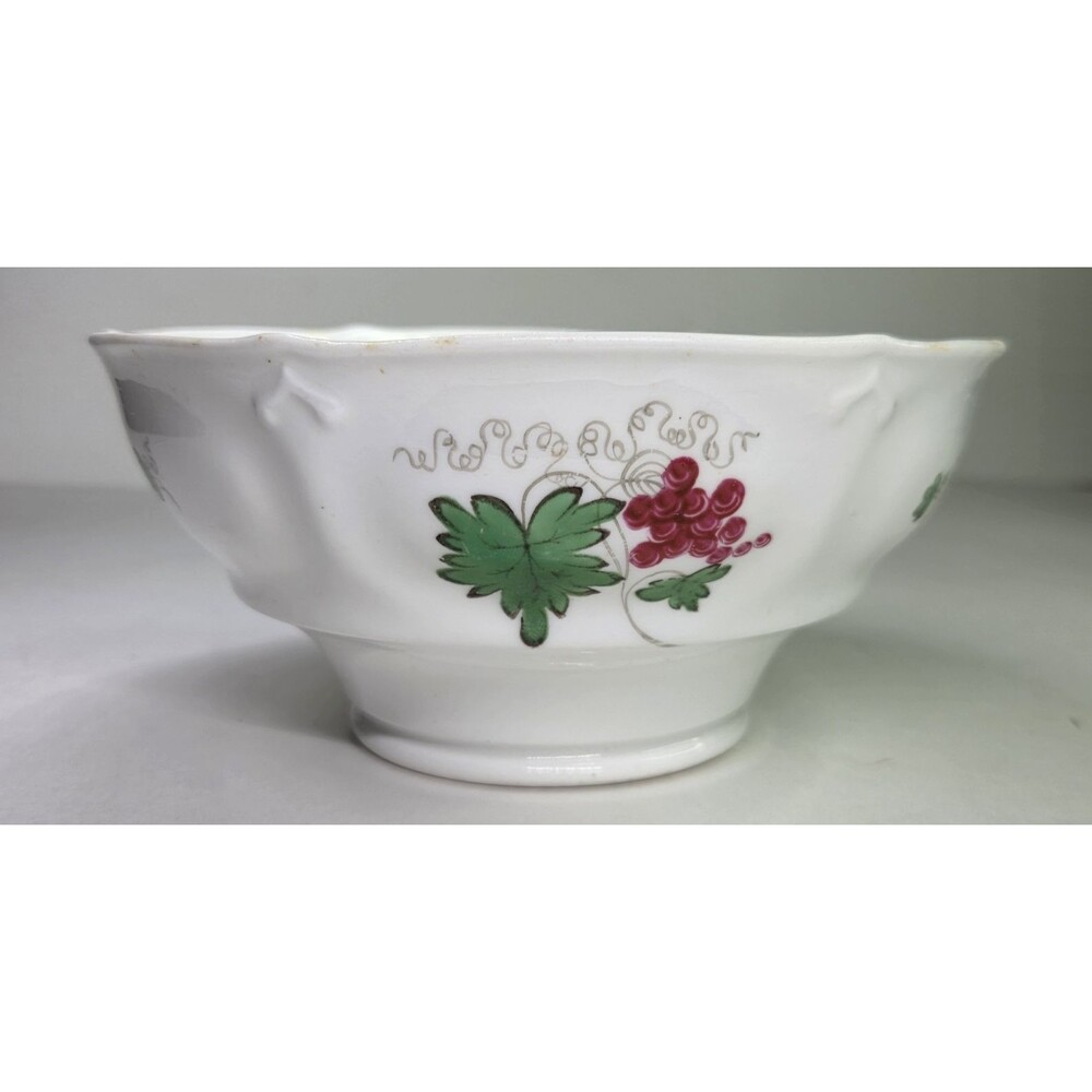 Antique Hand Painted Porcelain Footed Bowl Grapevine Grape Motif Soft Paste 3"